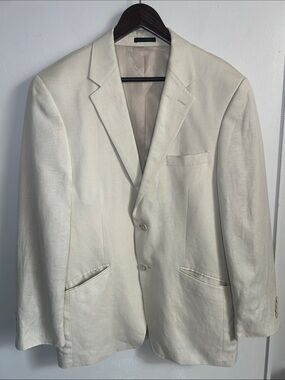 Andrew Fezza Buchanan Cream Linen-Blend Sporty Summer Style Blazer